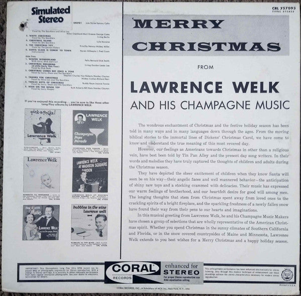 Lawrence Welk And His Champagne Music : Merry Christmas From Lawrence Welk And His Champagne Music (LP, Album, RP, Glo)