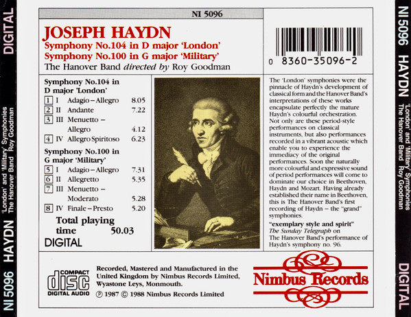 Joseph Haydn - Hanover Band, Roy Goodman : Symphonies No. 104 'London' No. 100 'Military' (CD, Amb)