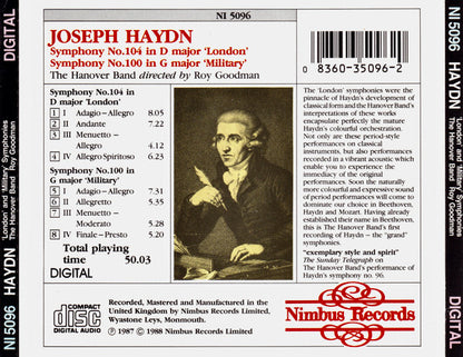 Joseph Haydn - Hanover Band, Roy Goodman : Symphonies No. 104 'London' No. 100 'Military' (CD, Amb)