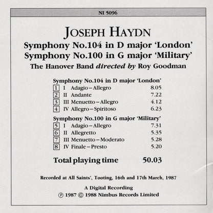Joseph Haydn - Hanover Band, Roy Goodman : Symphonies No. 104 'London' No. 100 'Military' (CD, Amb)