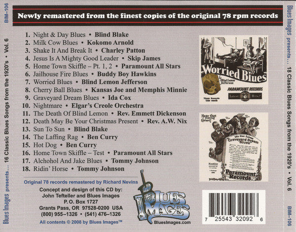 Various : 18 Classic Blues Songs From The 1920's: Vol. 6 (CD, Comp, RM)