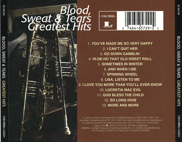 Blood, Sweat And Tears : Blood, Sweat And Tears Greatest Hits (CD, Comp, RM)