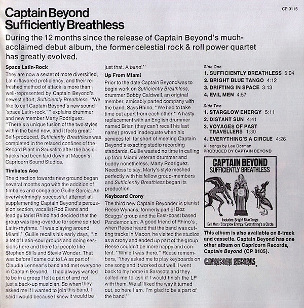Captain Beyond : Sufficiently Breathless (LP, Album, Promo, Gat)