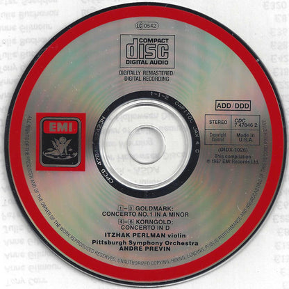 Goldmark*, Korngold* - Itzhak Perlman, André Previn, Pittsburgh Symphony Orchestra : Concerto No. 1 In A Minor / Concerto In D (CD, Comp, RP)