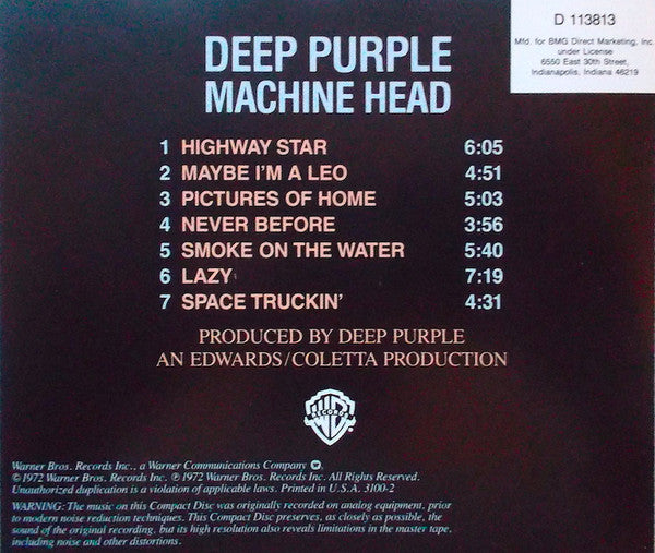 Deep Purple : Machine Head (CD, Album, Club, RE)