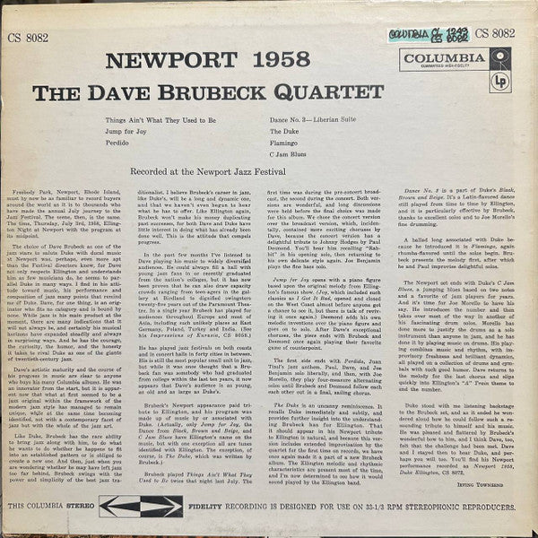 The Dave Brubeck Quartet : Newport 1958 (LP, Album, RE)