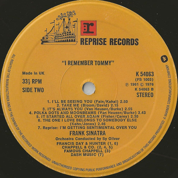 Frank Sinatra : I Remember Tommy (LP, Album, RE)