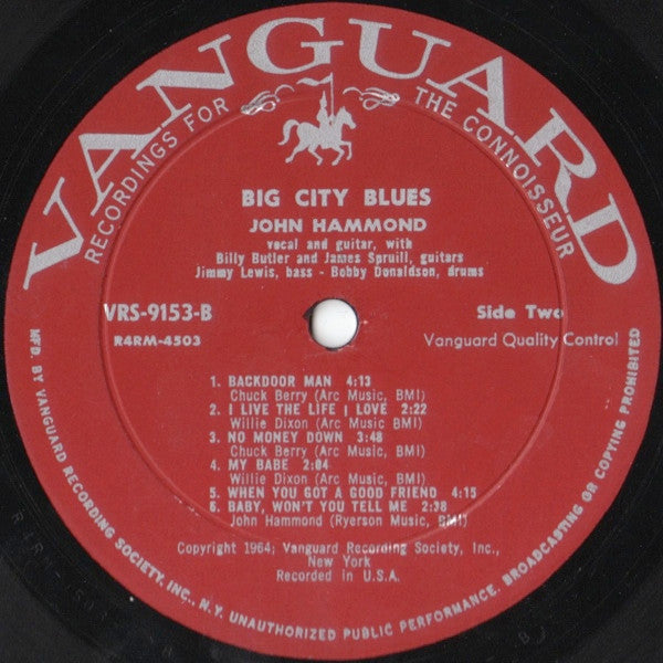 John Hammond* : Big City Blues (LP, Album, Mono)