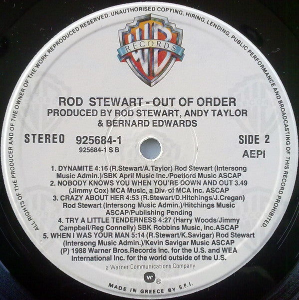 Rod Stewart : Out Of Order (LP, Album)