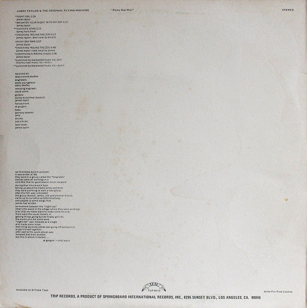 James Taylor (2) & The Original Flying Machine* : Rainy Day Man (LP, Album)