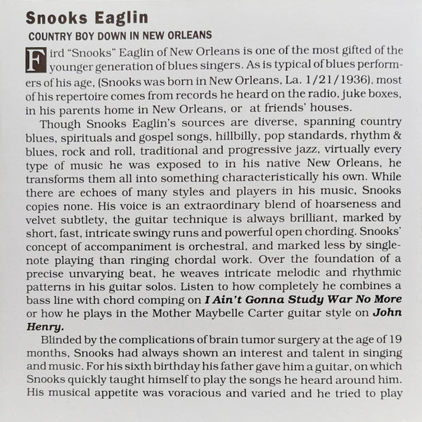 Snooks Eaglin : Country Boy Down In New Orleans (CD, Comp)
