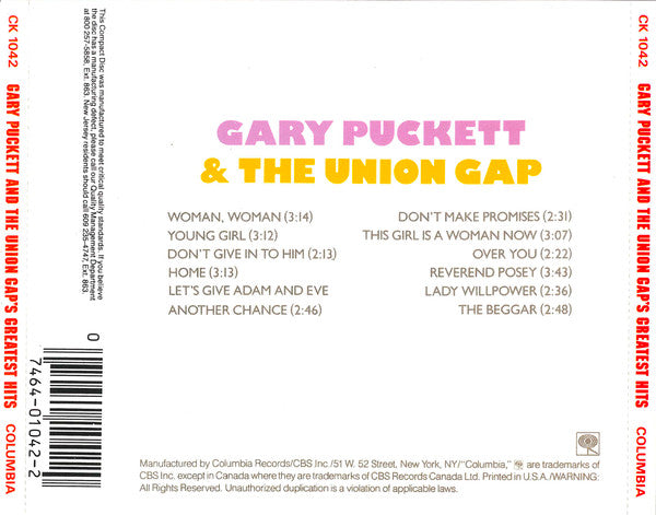 Gary Puckett & The Union Gap : Greatest Hits (CD, Comp, RE, DAD)