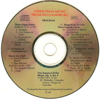 Various : Christmas Music From Williamsburg (CD, RM)