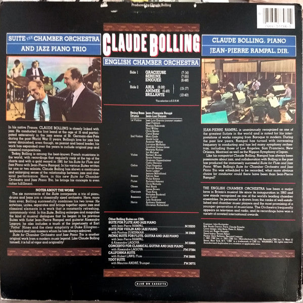 Claude Bolling - English Chamber Orchestra - Jean-Pierre Rampal : Suite For Chamber Orchestra And Jazz Piano Trio (LP, Album, Pit)