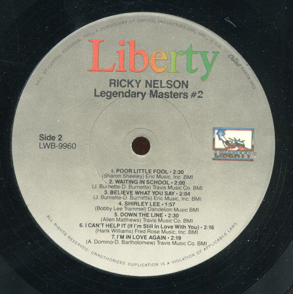 Ricky Nelson (2) : Legendary Masters Series (2xLP, Comp, Mono, RE)