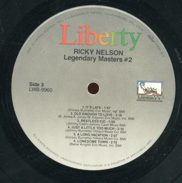 Ricky Nelson (2) : Legendary Masters Series (2xLP, Comp, Mono, RE)