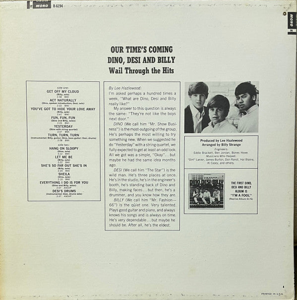 Dino, Desi & Billy : Our Time's Coming (LP, Album, Mono, Ter)