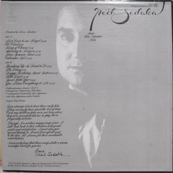 Neil Sedaka : Neil Sedaka Sings His Greatest Hits (LP, Comp, RE)