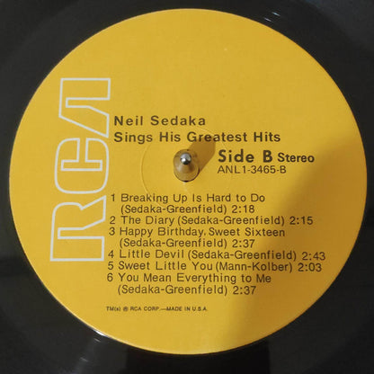 Neil Sedaka : Neil Sedaka Sings His Greatest Hits (LP, Comp, RE)