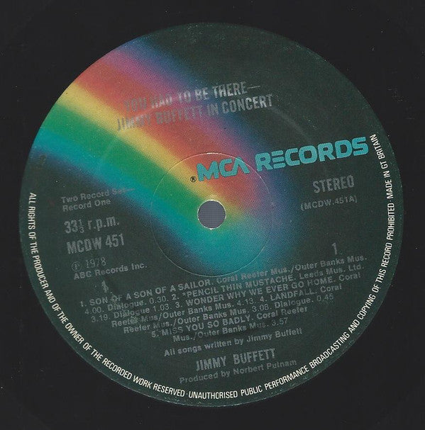 Jimmy Buffett : "You Had To Be There" Recorded Live (2xLP, Gat)