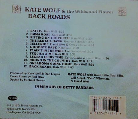 Kate Wolf & The Wildwood Flower : Back Roads (CD, Album, RE)
