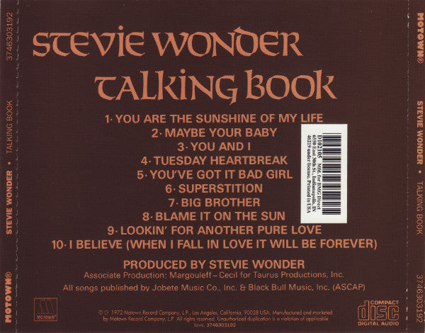 Stevie Wonder : Talking Book (CD, Album, Club, RE)
