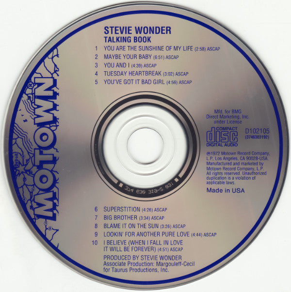 Stevie Wonder : Talking Book (CD, Album, Club, RE)