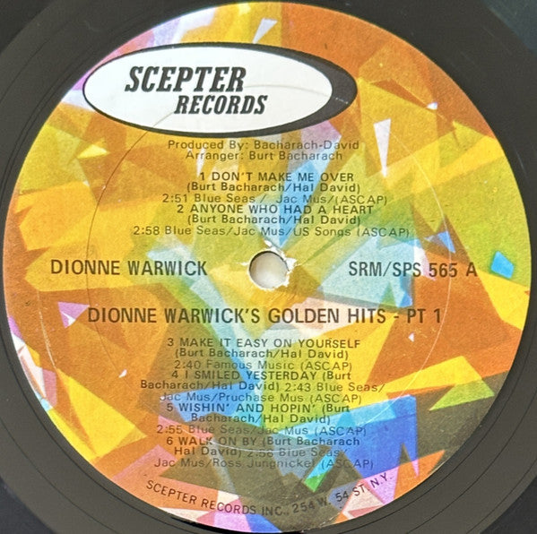 Dionne Warwick : Dionne Warwick's Golden Hits - Part One (LP, Comp, RP, Gat)