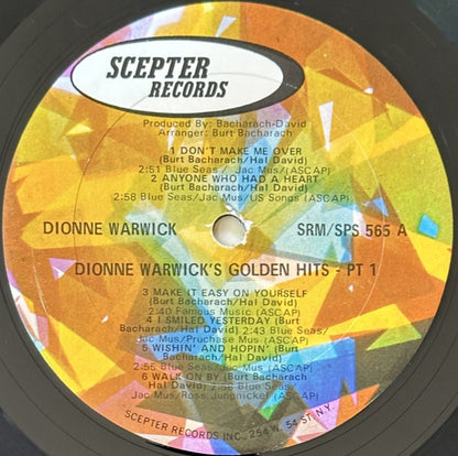 Dionne Warwick : Dionne Warwick's Golden Hits - Part One (LP, Comp, RP, Gat)