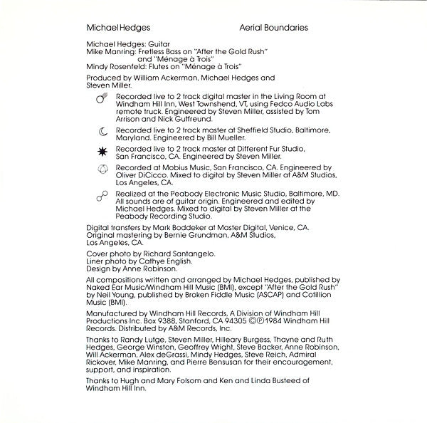 Michael Hedges : Aerial Boundaries (CD, Album, Club, RP)