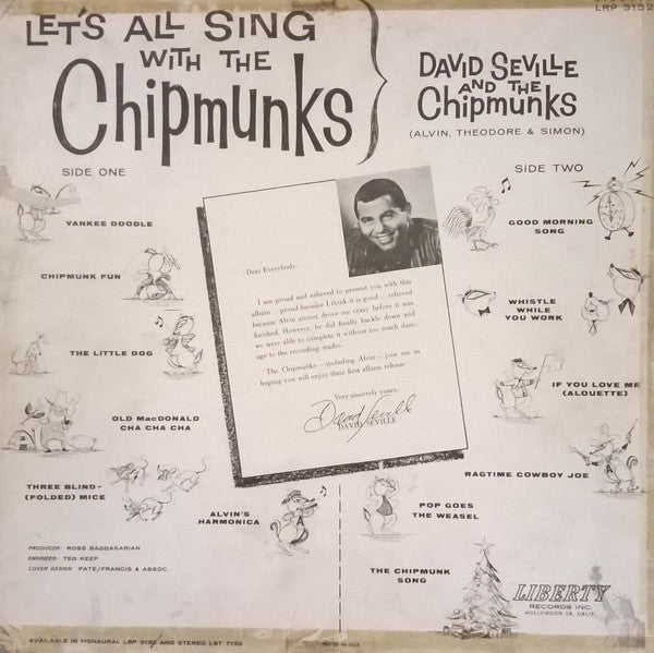 David Seville And The Chipmunks : Let's All Sing With The Chipmunks (LP, Album, Mono, Red)