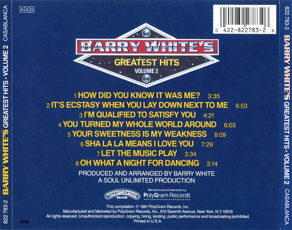 Barry White : Barry White's Greatest Hits - Volume 2 (CD, Comp)