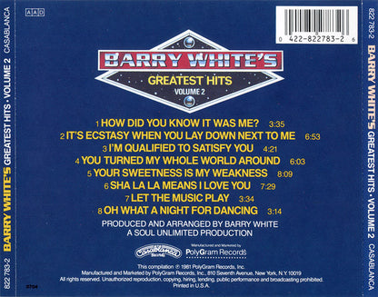Barry White : Barry White's Greatest Hits - Volume 2 (CD, Comp)