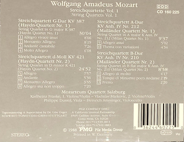 Wolfgang Amadeus Mozart - Mozarteum Quartett Salzburg* : String Quartets Vol. I (CD)