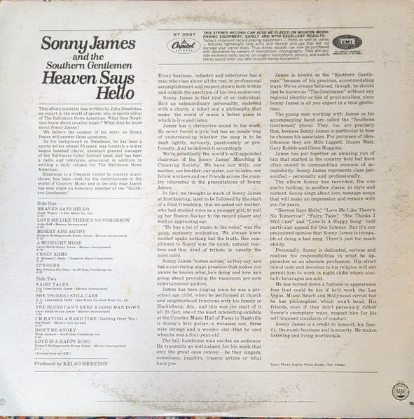 Sonny James And The Southern Gentlemen : Heaven Says Hello (LP, Album, Jac)