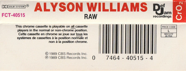 Alyson Williams : Raw (Cass, Album)
