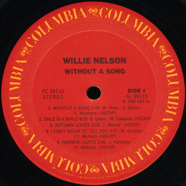 Willie Nelson : Without A Song (LP, Album, Pit)