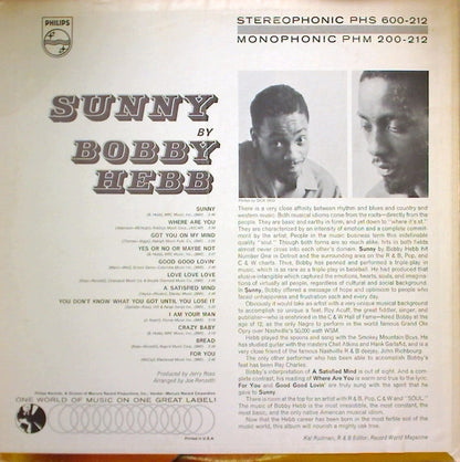 Bobby Hebb : Sunny By Bobby Hebb (LP, Album)