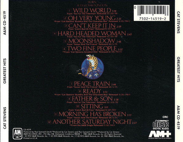 Cat Stevens : Greatest Hits (CD, Comp, Club, RE, CRC)