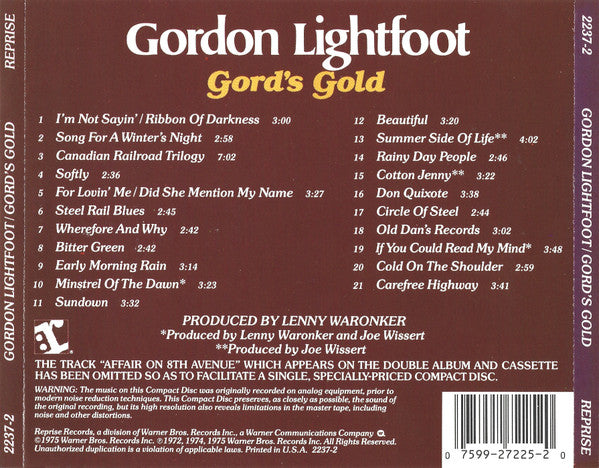 Gordon Lightfoot : Gord's Gold (CD, Comp)