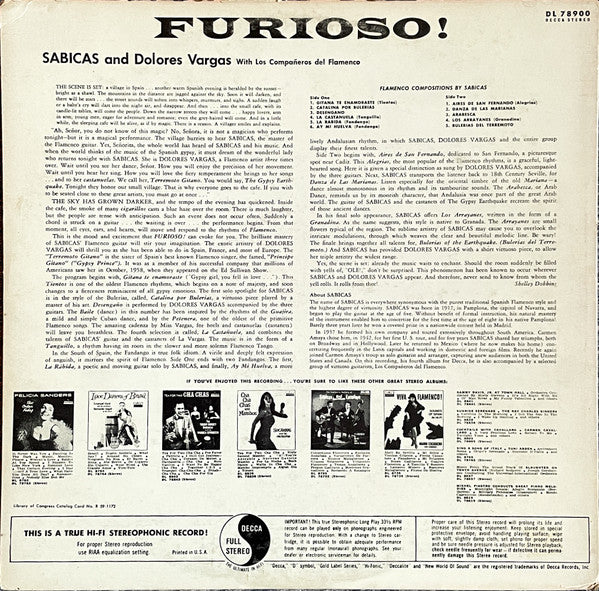 Sabicas, Dolores Vargas And Los Compañeros Del Flamenco : Furioso! (LP, Album)