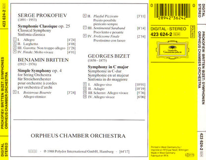 Prokofiev*, Britten*, Bizet* - Orpheus Chamber Orchestra : Classical Symphony - Symphony In C - Simple Symphony (CD, Album)