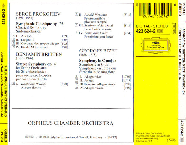 Prokofiev*, Britten*, Bizet* - Orpheus Chamber Orchestra : Classical Symphony - Symphony In C - Simple Symphony (CD, Album)