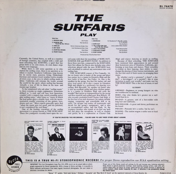 The Surfaris : Play (LP, Album, Glo)