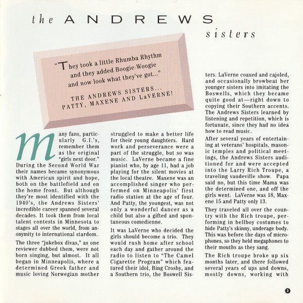 The Andrews Sisters : Capitol Collectors Series (CD, Comp, Club, RE, BMG)