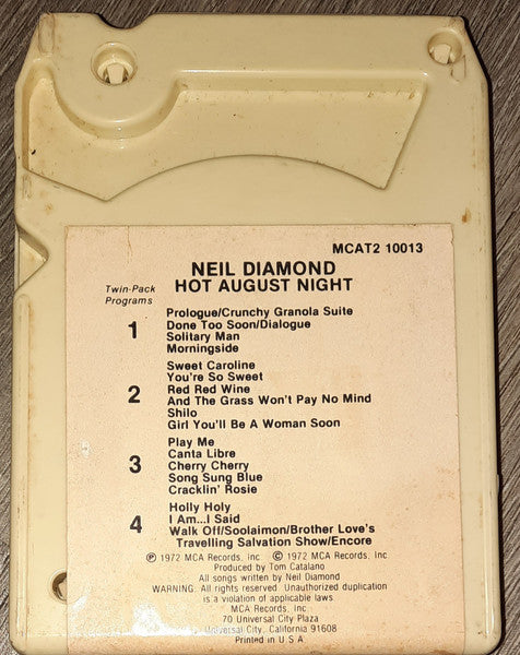Neil Diamond : Hot August Night (8-Trk, Album, Club)