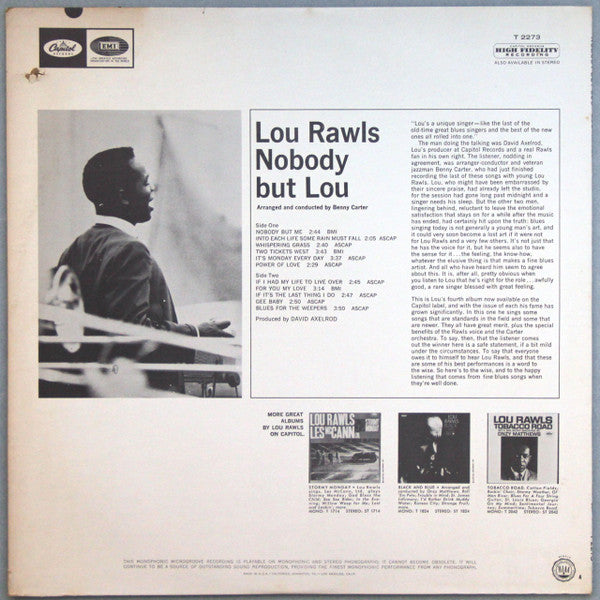 Lou Rawls : Nobody But Lou (LP, Album, Mono, Jac)