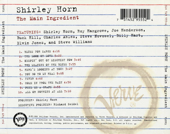 Shirley Horn : The Main Ingredient (CD, Album)