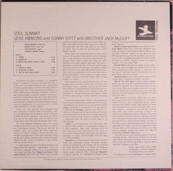 Gene Ammons And Sonny Stitt With Brother Jack McDuff : Soul Summit (LP, Album, RE, Pit)