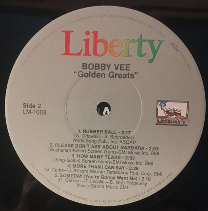 Bobby Vee : Bobby Vee's Golden Greats (LP, Comp, RE, Abr)